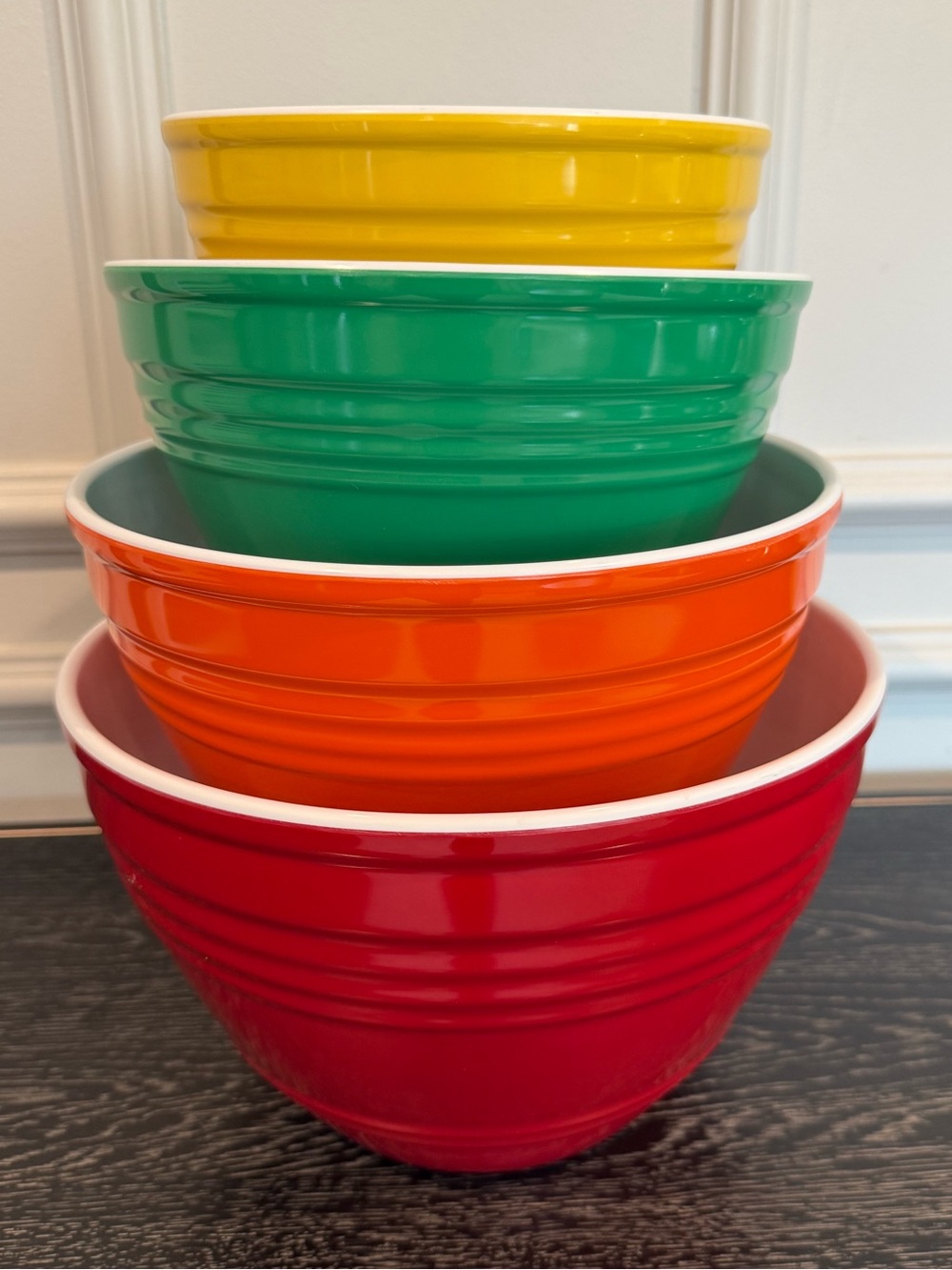 Set 4 100% Melamine Mixing Nesting Bowls Colorful Red Orange Green Yellow
